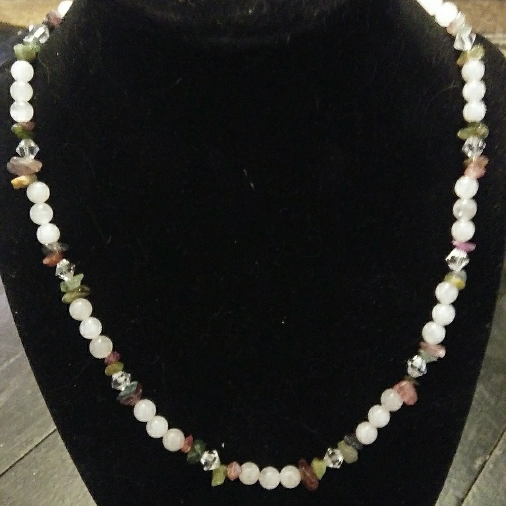 Rose Quartz and Flourite Chip Beaded Necklace